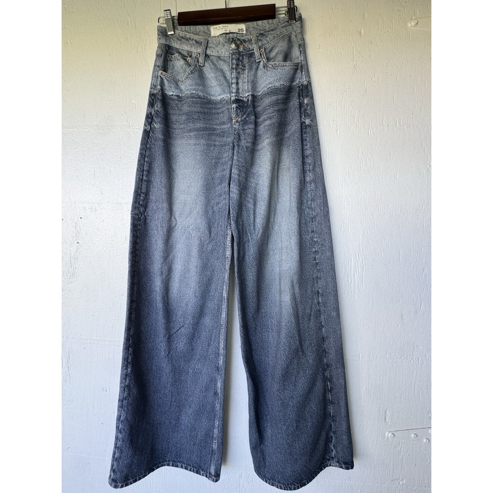 Rag & Bone Miramar Terry Sofie Wide Leg Pants Sweatpants Jeans Antonia Blue 25